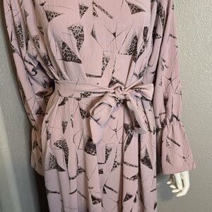 Pink Geometric Patterned Dress with Belt